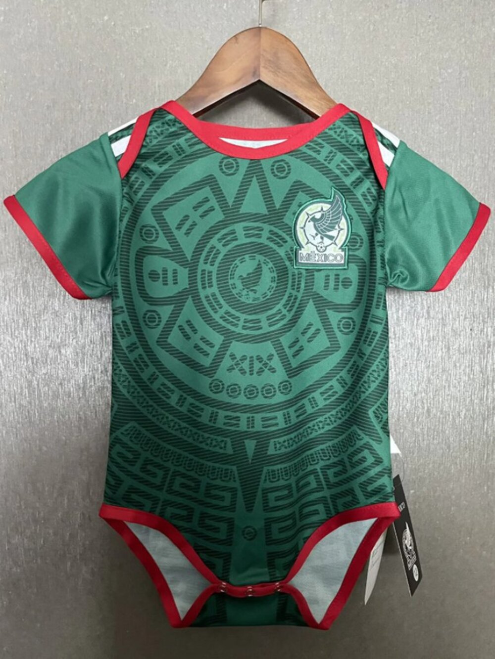 Baby Aztec Print Soccer Bodysuit - Green & Red Mexico Style One-Piece
